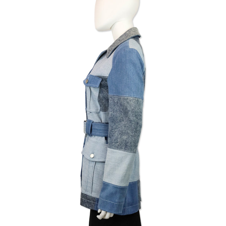 Stella McCartney Net Sustain Belted Patchwork Denim Jacket