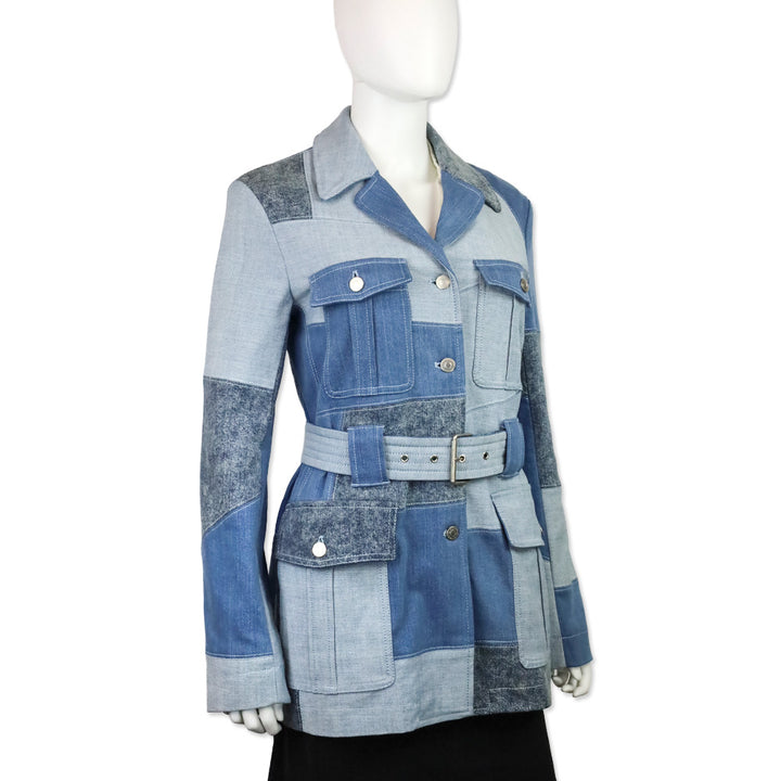 Stella McCartney Net Sustain Belted Patchwork Denim Jacket