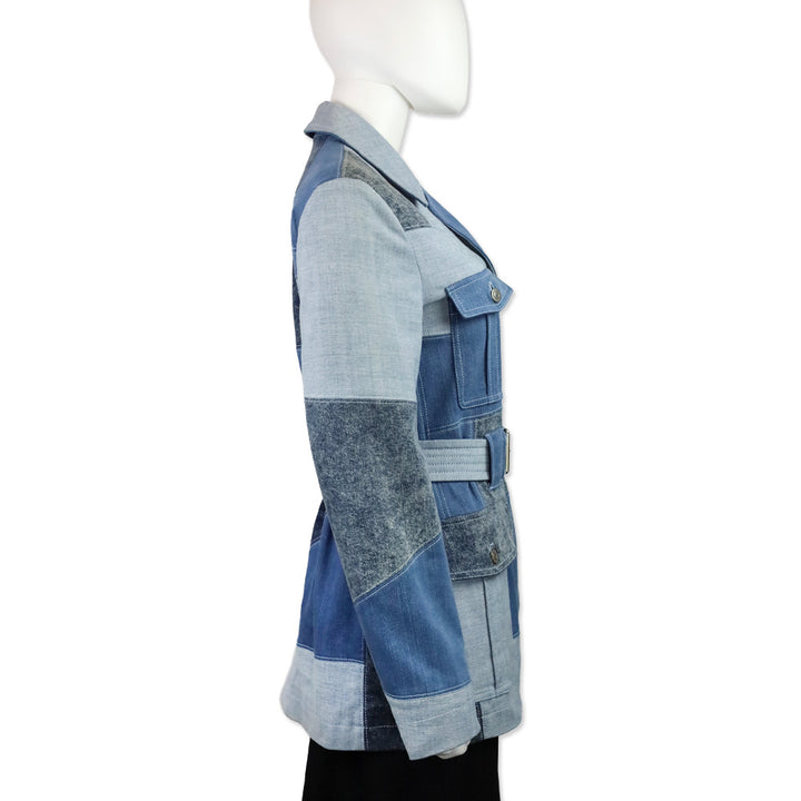Stella McCartney Net Sustain Belted Patchwork Denim Jacket