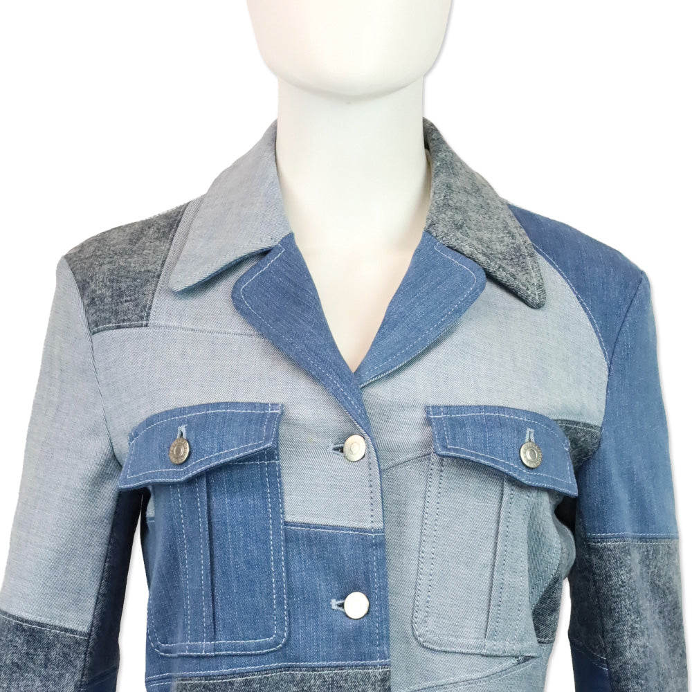 Stella McCartney Net Sustain Belted Patchwork Denim Jacket