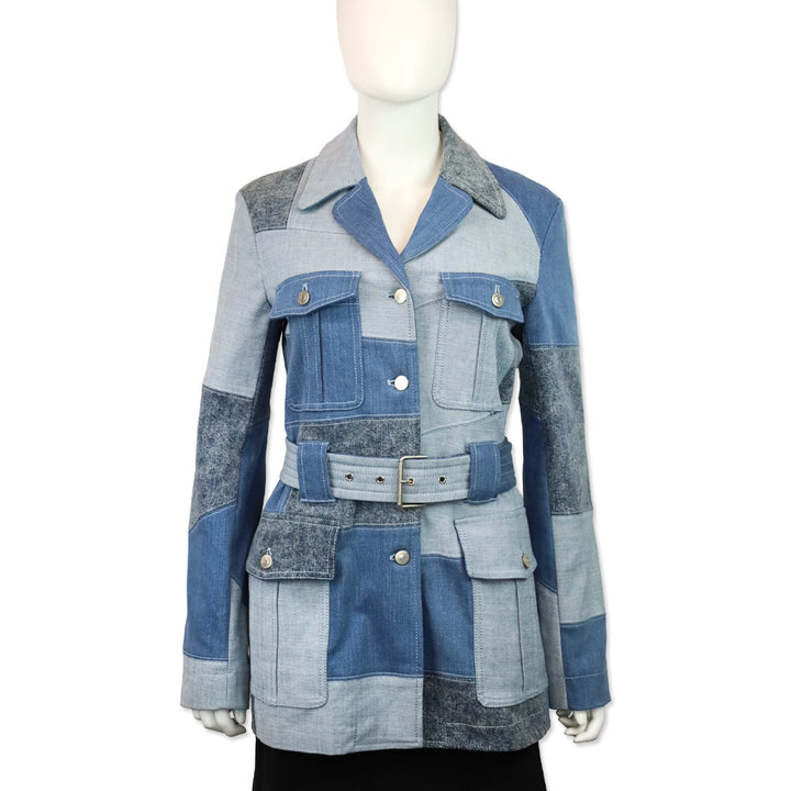 Stella McCartney Net Sustain Belted Patchwork Denim Jacket