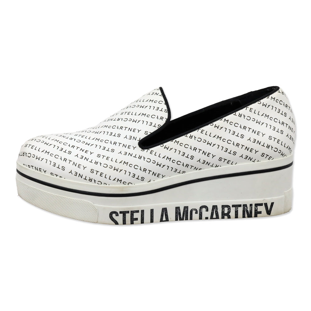 Stella McCartney White Logo Print Platform Slip-On Sneakers