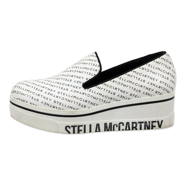 Stella McCartney White Logo Print Platform Slip-On Sneakers
