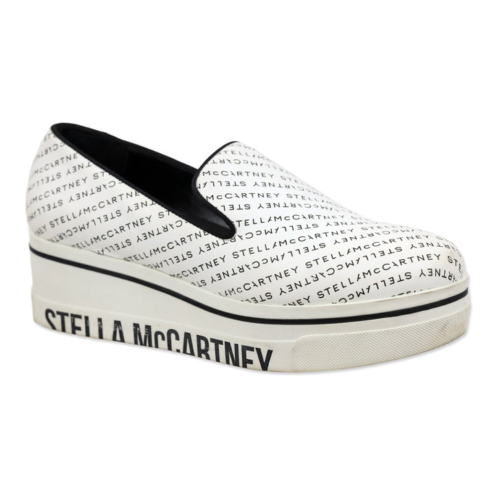 Stella McCartney White Logo Print Platform Slip-On Sneakers