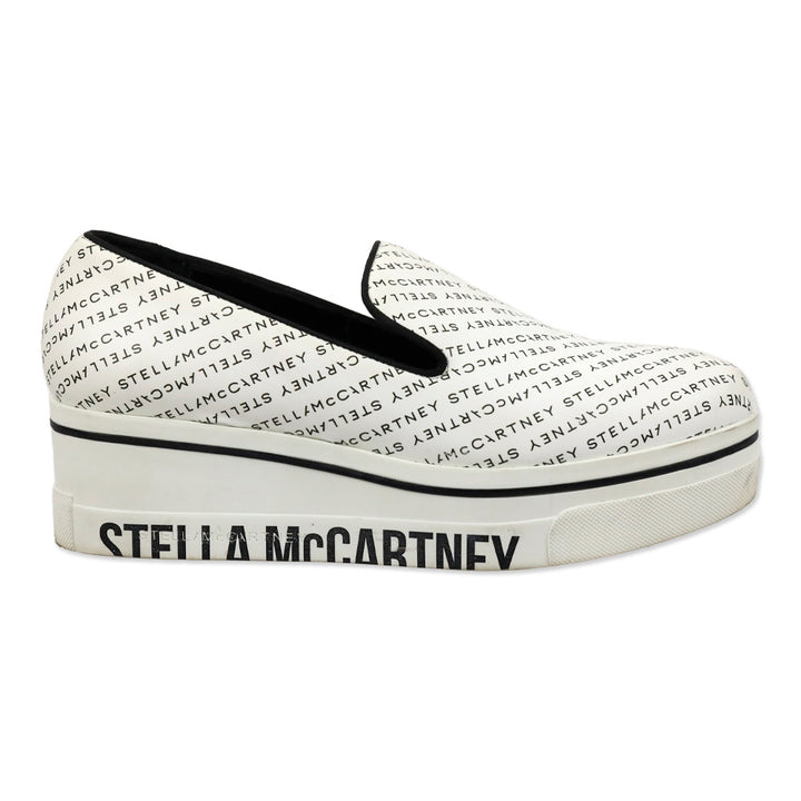 Stella McCartney White Logo Print Platform Slip-On Sneakers
