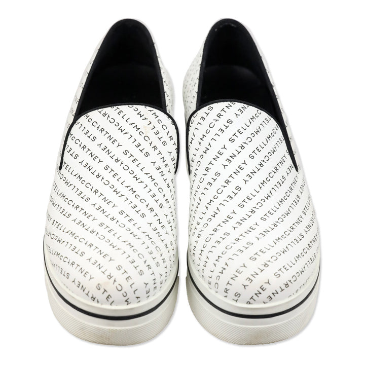 Stella McCartney White Logo Print Platform Slip-On Sneakers