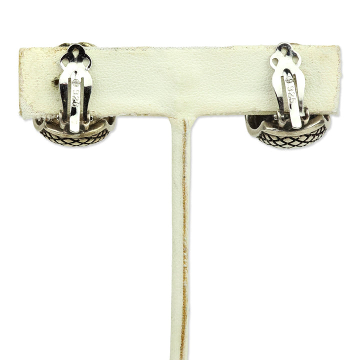 Stephen Dweck Quilted Sterling Silver Gold Flower Wide Hoop Clip-On Earrings