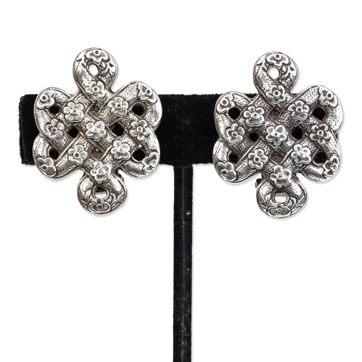 Stephen Dweck Sterling Silver Celtic Knot Flower Clip On Earrings