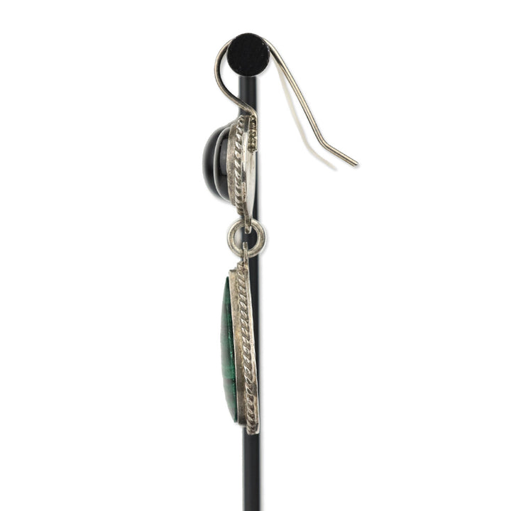 Sterling Green/Black Stone Drop Earrings