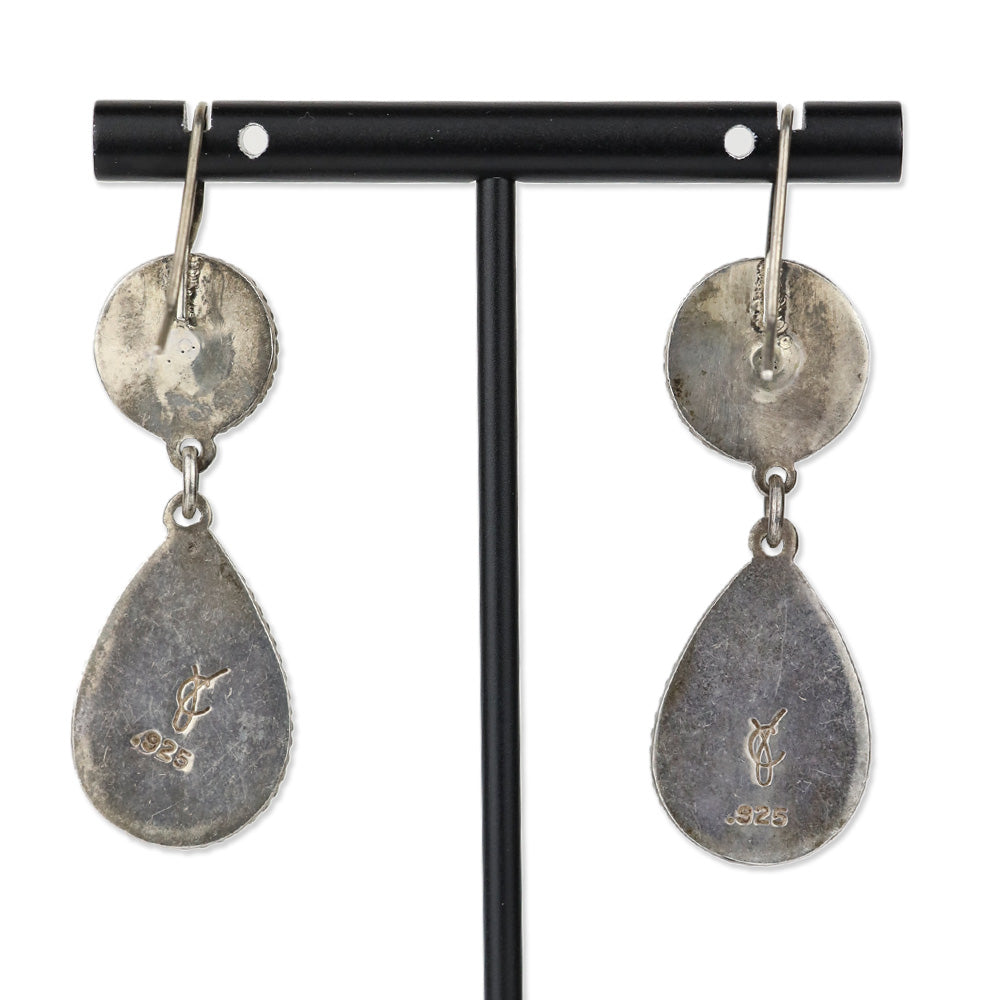 Sterling Green/Black Stone Drop Earrings