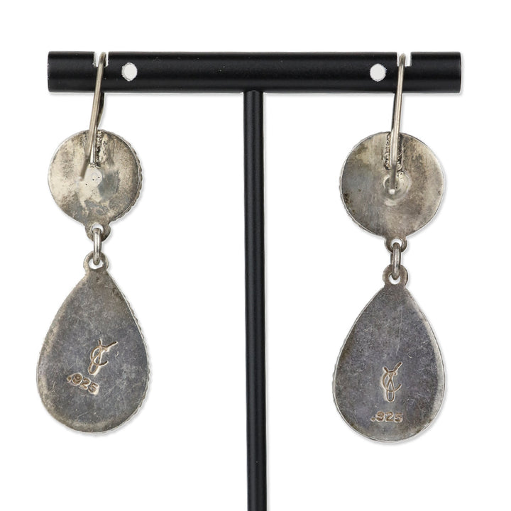 Sterling Green/Black Stone Drop Earrings