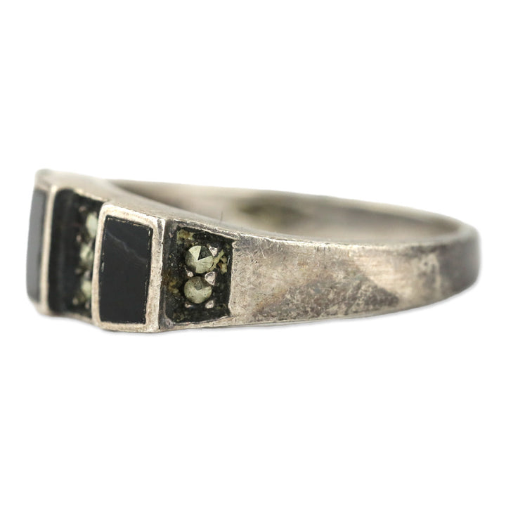 Sterling Silver 3 Black Stone/Crystal Ring