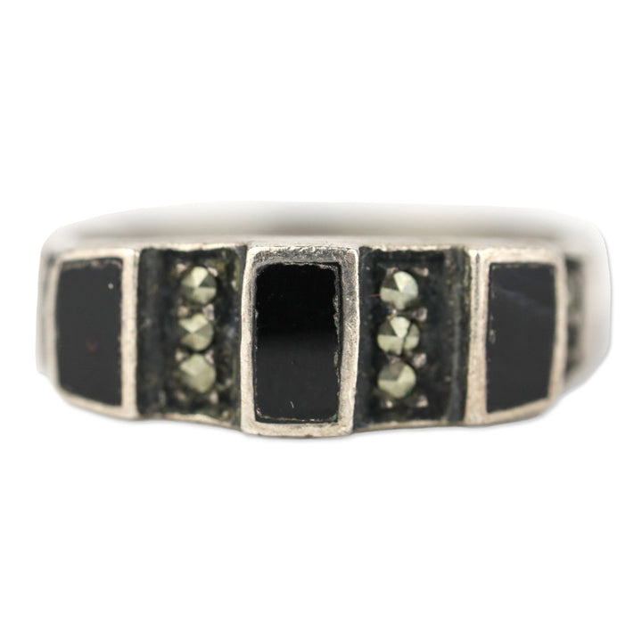 Sterling Silver 3 Black Stone/Crystal Ring