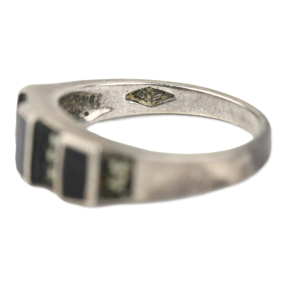 Sterling Silver 3 Black Stone/Crystal Ring
