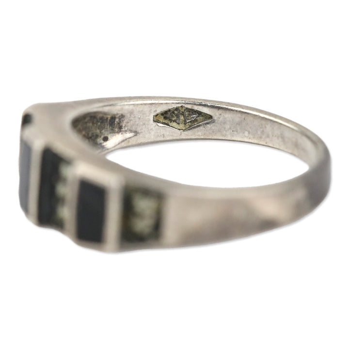 Sterling Silver 3 Black Stone/Crystal Ring