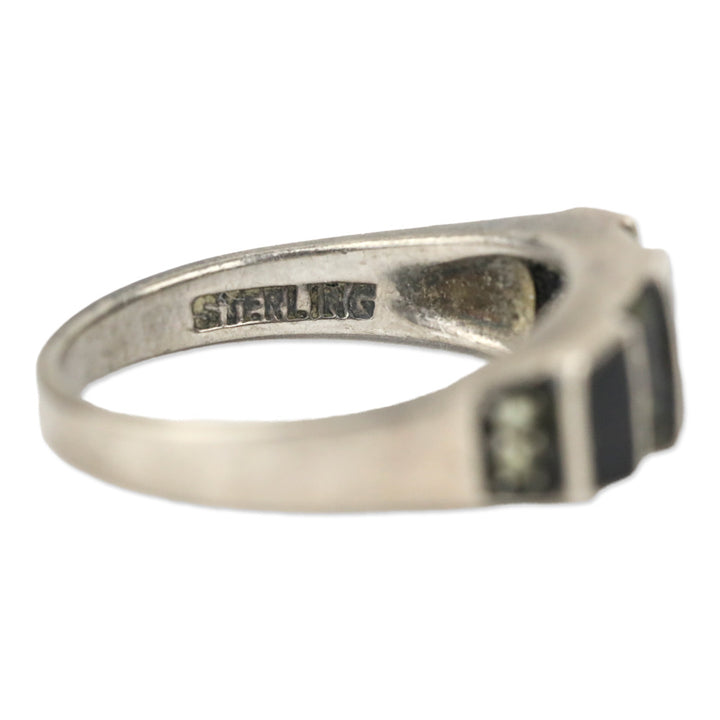 Sterling Silver 3 Black Stone/Crystal Ring
