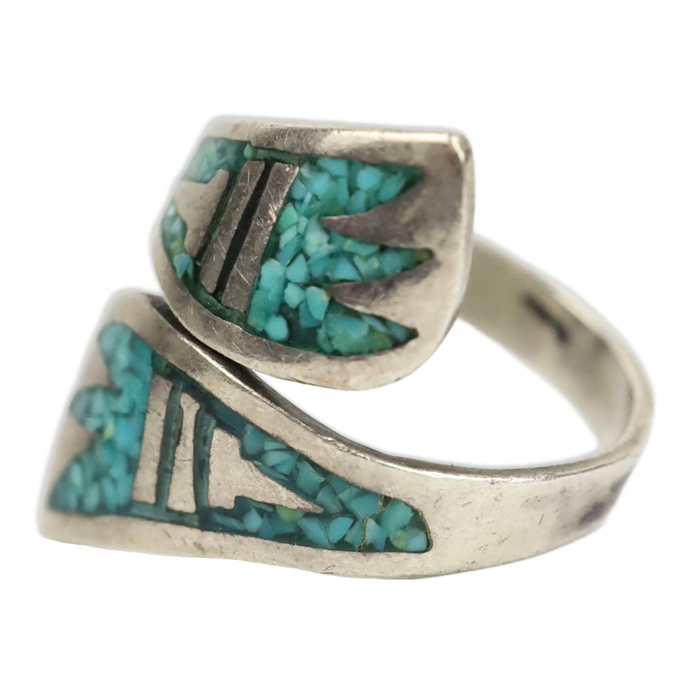 Sterling Silver & Crushed Turquoise Inlay Wing Wrap Ring