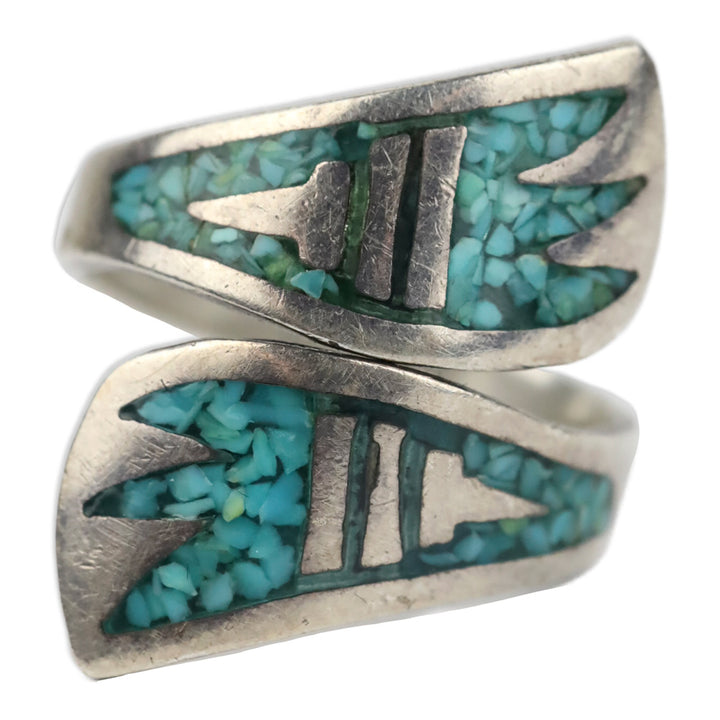 Sterling Silver & Crushed Turquoise Inlay Wing Wrap Ring