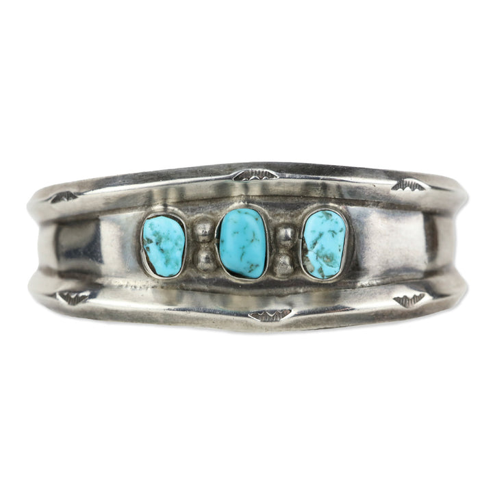 Sterling Silver/Turquoise 3 Stone Beaded Cuff Bracelet