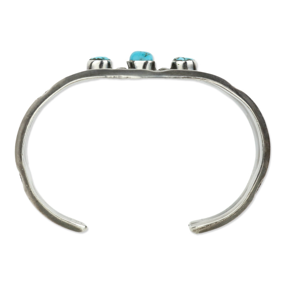 Sterling Silver/Turquoise 3 Stone Beaded Cuff Bracelet