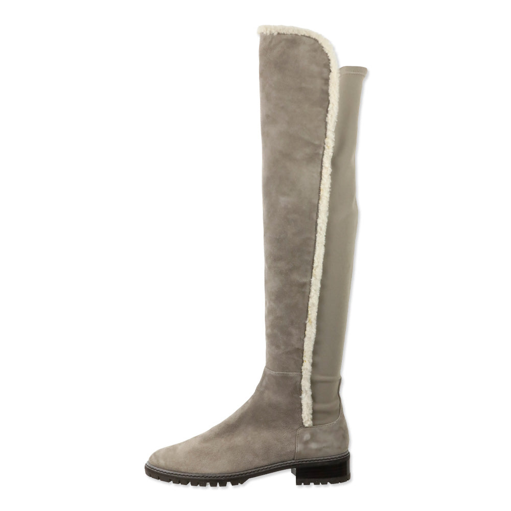 Stuart Weitzman 5050 Cozy Gisele Paprika Topo Suede & Shearling-Trim Knee High Boots
