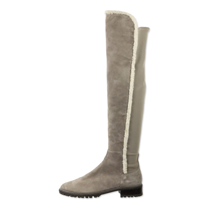 Stuart Weitzman 5050 Cozy Gisele Paprika Topo Suede & Shearling-Trim Knee High Boots
