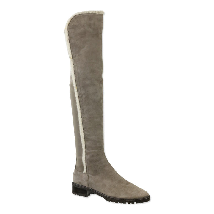 Stuart Weitzman 5050 Cozy Gisele Paprika Topo Suede & Shearling-Trim Knee High Boots