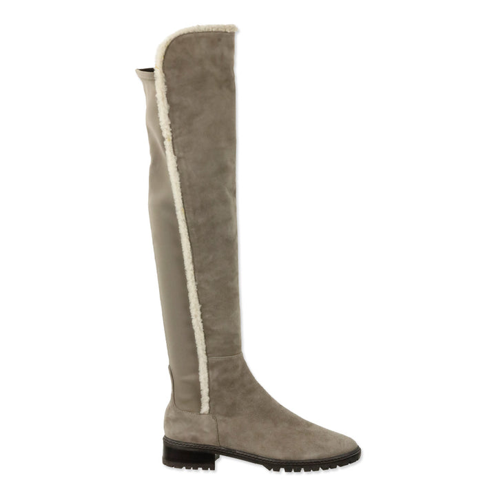 Stuart Weitzman 5050 Cozy Gisele Paprika Topo Suede & Shearling-Trim Knee High Boots