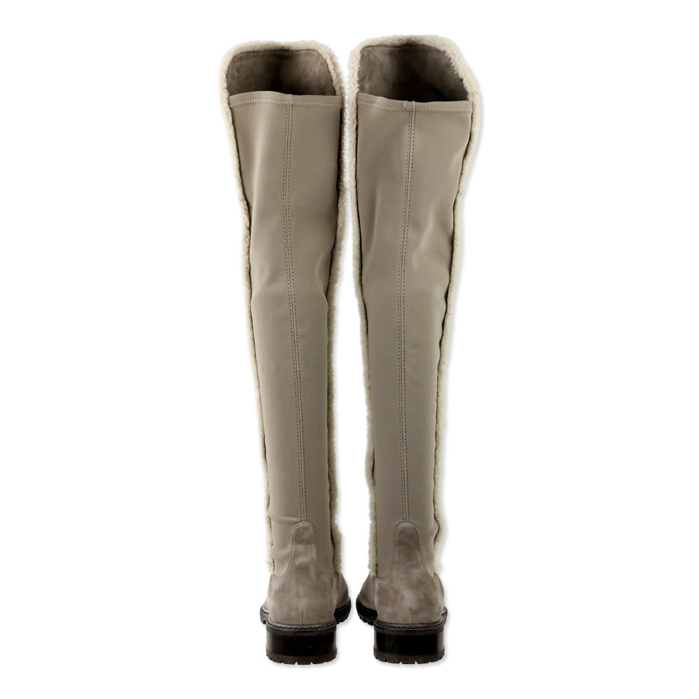 Stuart Weitzman 5050 Cozy Gisele Paprika Topo Suede & Shearling-Trim Knee High Boots