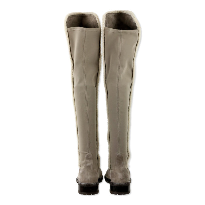 Stuart Weitzman 5050 Cozy Gisele Paprika Topo Suede & Shearling-Trim Knee High Boots