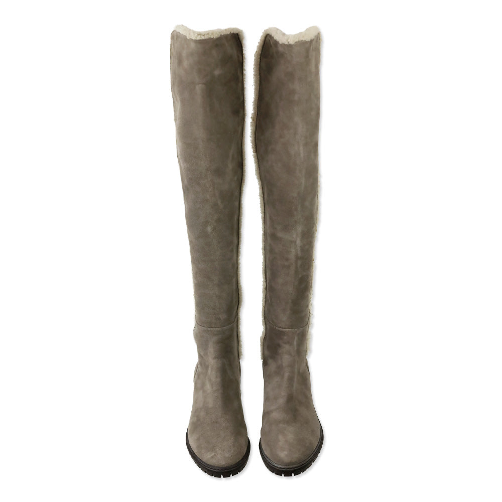 Stuart Weitzman 5050 Cozy Gisele Paprika Topo Suede & Shearling-Trim Knee High Boots