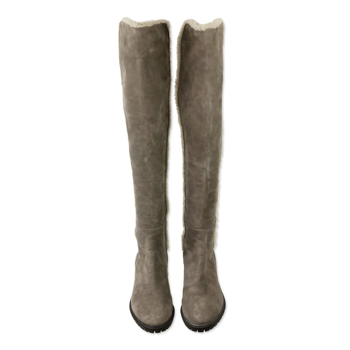 Stuart Weitzman 5050 Cozy Gisele Paprika Topo Suede & Shearling-Trim Knee High Boots