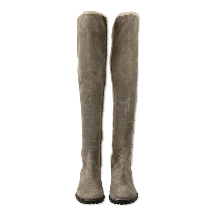 Stuart Weitzman 5050 Cozy Gisele Paprika Topo Suede & Shearling-Trim Knee High Boots
