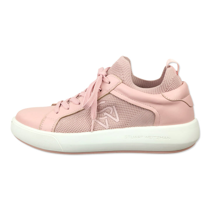 Stuart Weitzman 5050 Pro Pink Leather & Knit Low-Top Sneakers