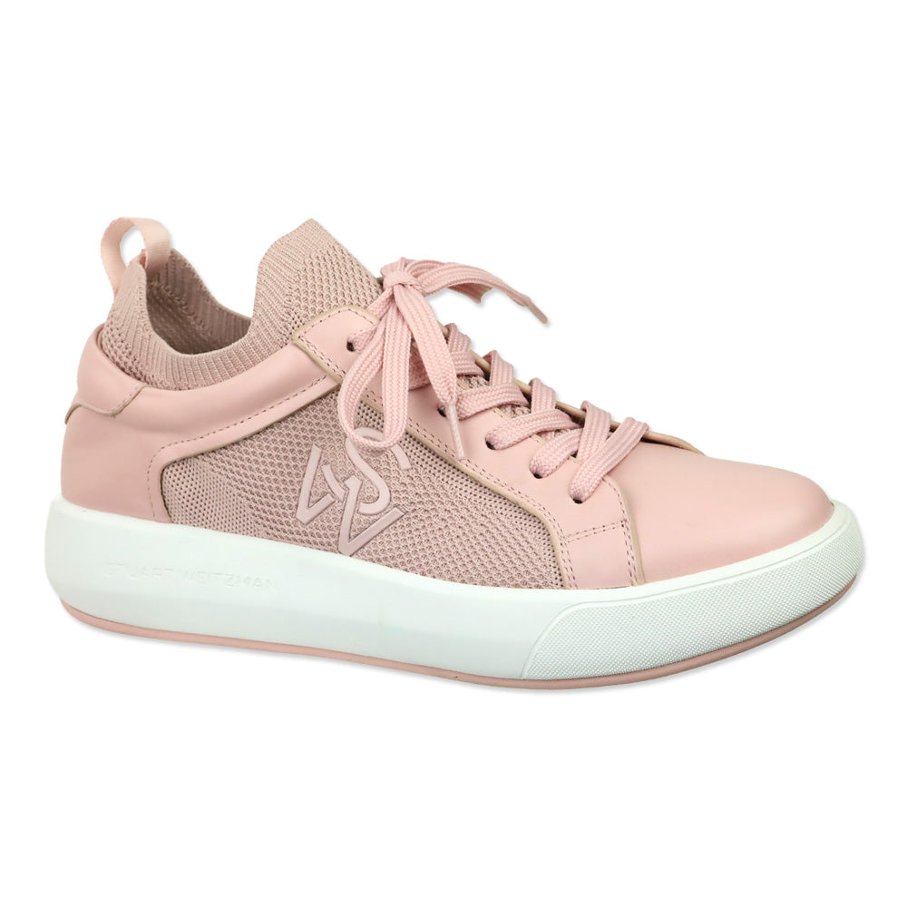 Stuart Weitzman 5050 Pro Pink Leather & Knit Low-Top Sneakers