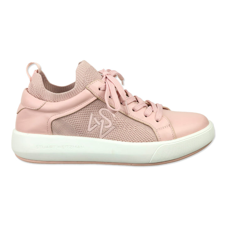 Stuart Weitzman 5050 Pro Pink Leather & Knit Low-Top Sneakers