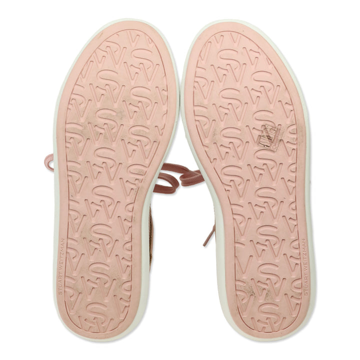 Stuart Weitzman 5050 Pro Pink Leather & Knit Low-Top Sneakers