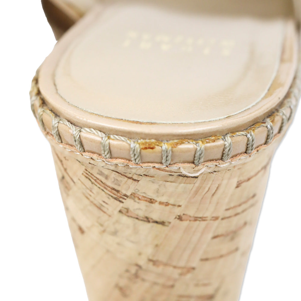 Stuart Weitzman Adobe Jean Patent Leather Peep Toe Cork Wedge Slingback Sandal