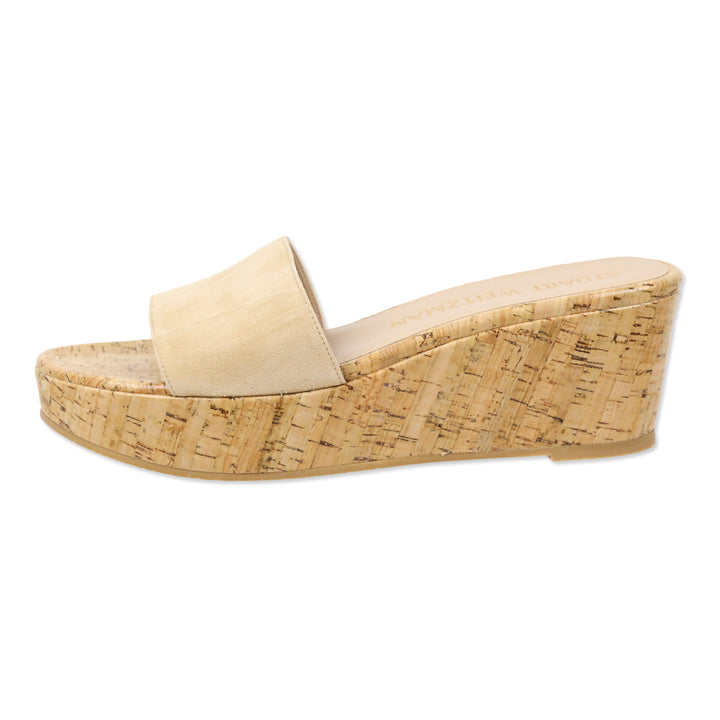Stuart Weitzman Adobe Suede Summer Cork Wedge Sandals