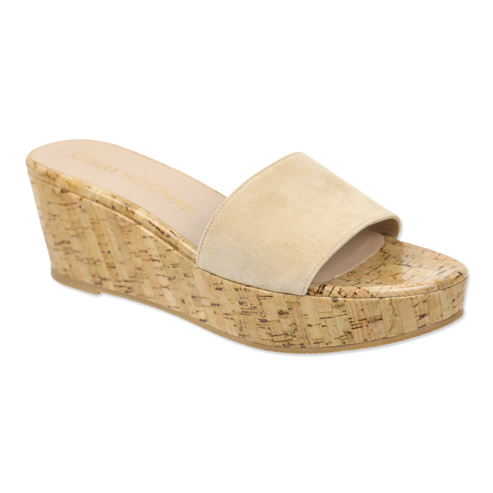 Stuart Weitzman Adobe Suede Summer Cork Wedge Sandals