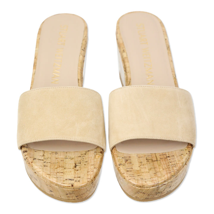 Stuart Weitzman Adobe Suede Summer Cork Wedge Sandals