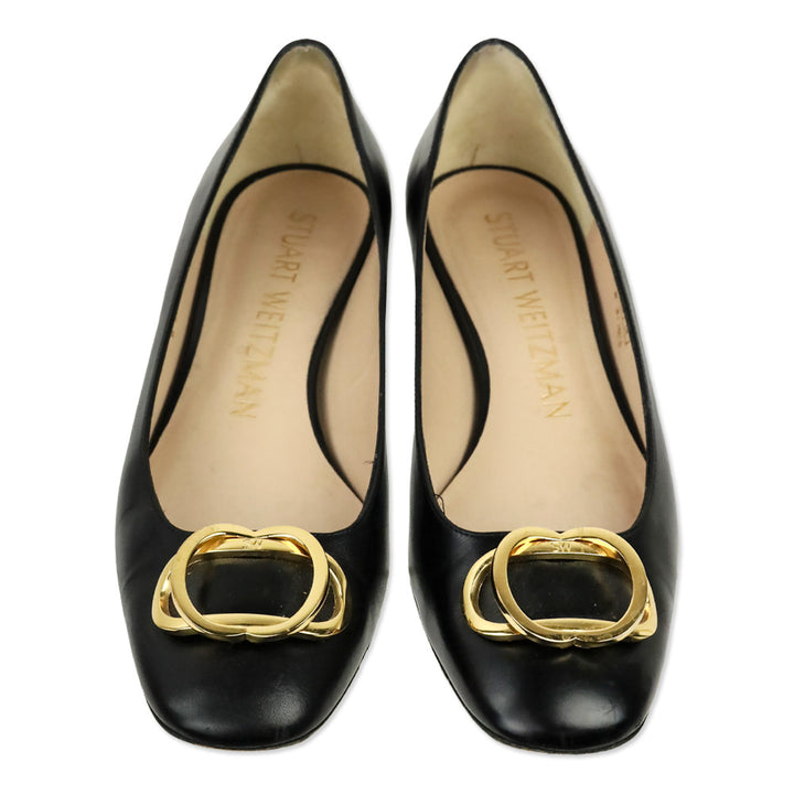 Stuart Weitzman Anicia Black Leather Flats