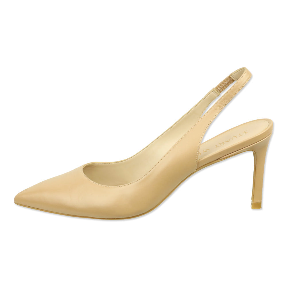 Stuart Weitzman Bambina Beige Leather Eva Slingback 75 Pump