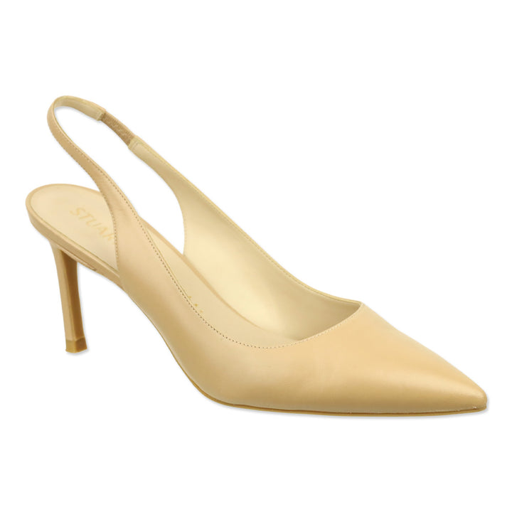 Stuart Weitzman Bambina Beige Leather Eva Slingback 75 Pump