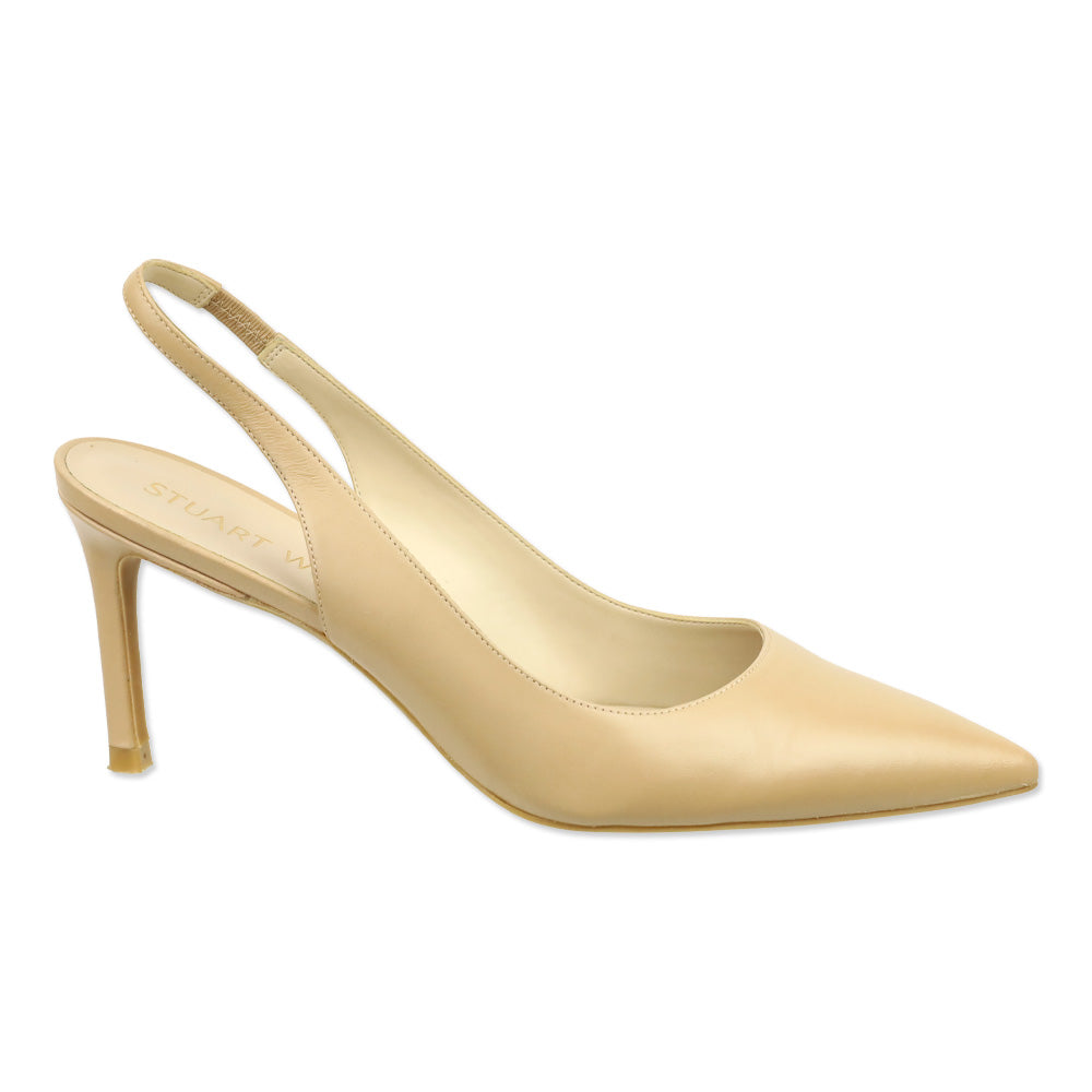 Stuart Weitzman Bambina Beige Leather Eva Slingback 75 Pump