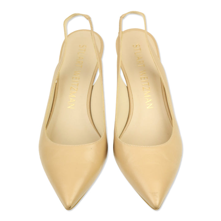 Stuart Weitzman Bambina Beige Leather Eva Slingback 75 Pump