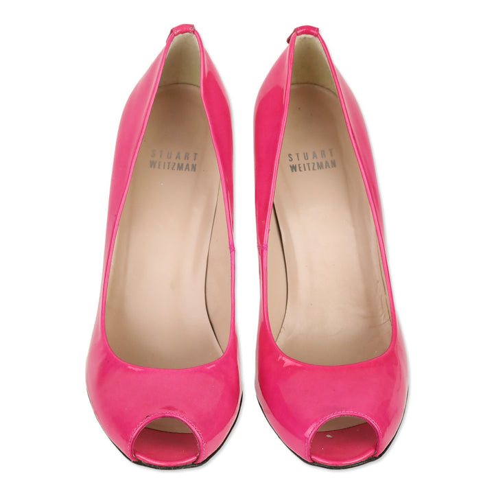 Stuart Weitzman Barbie Pink Patent Peep Toe Pumps