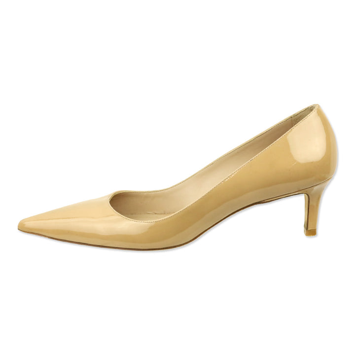 Stuart Weitzman Beige Patent Leather Pointed Kitten Pump