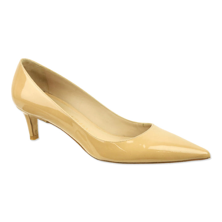 Stuart Weitzman Beige Patent Leather Pointed Kitten Pump