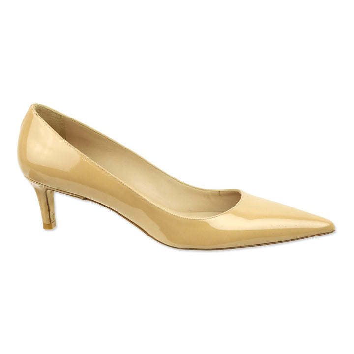 Stuart Weitzman Beige Patent Leather Pointed Kitten Pump
